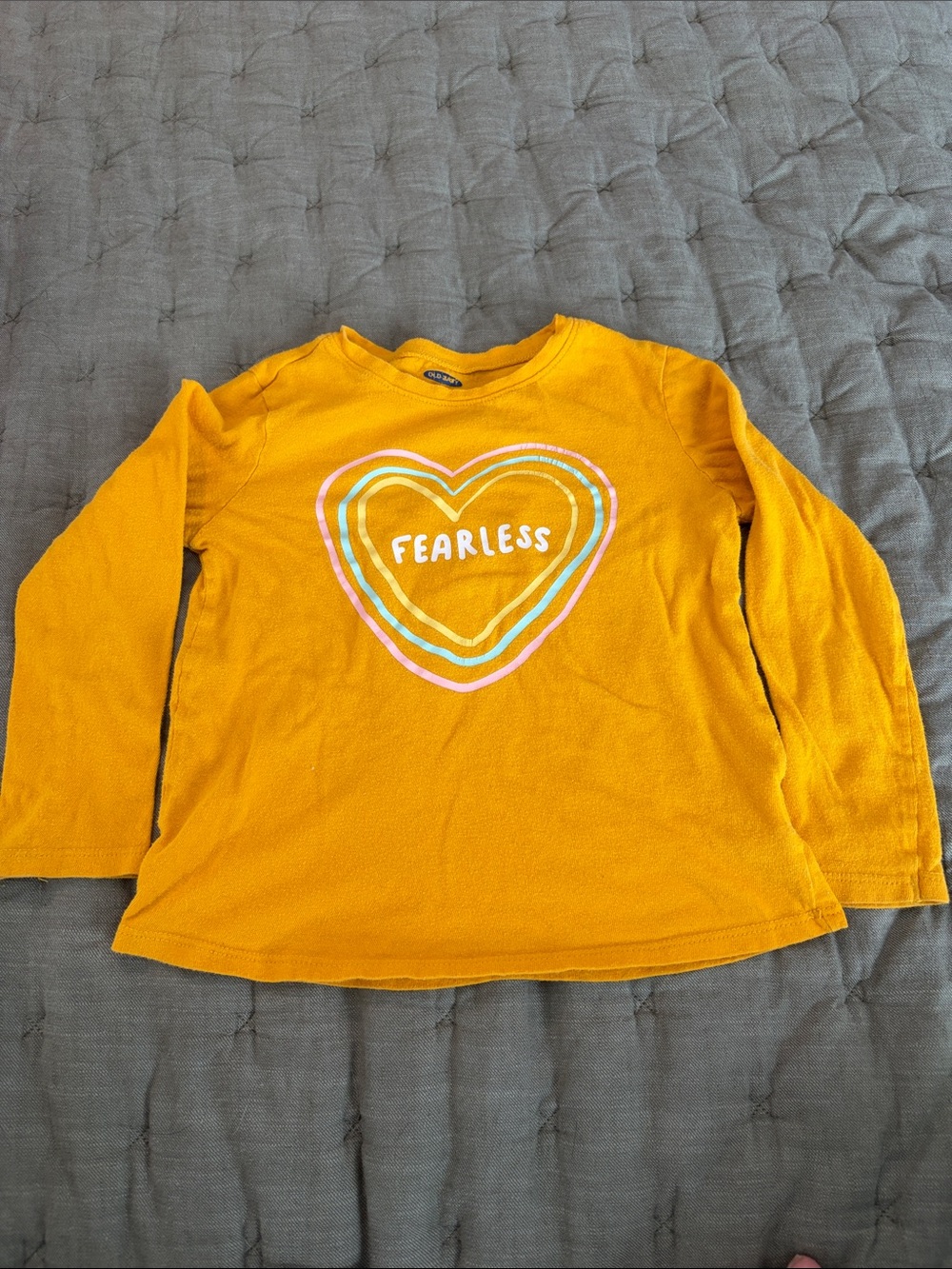 Kids Long-Sleeve 'Fearless' Heart Tee - Mustard Yellow